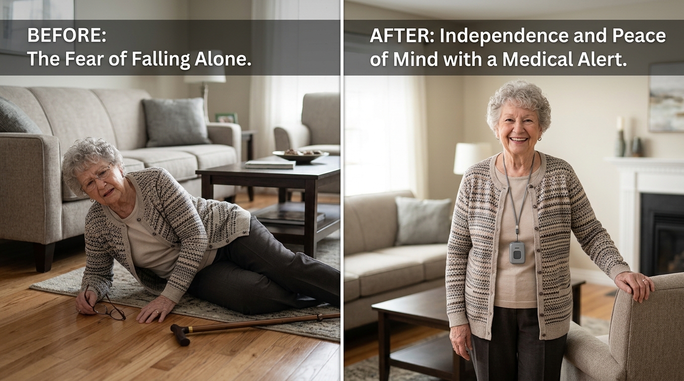 Senior who has fallen and needs automatic fall detection alert