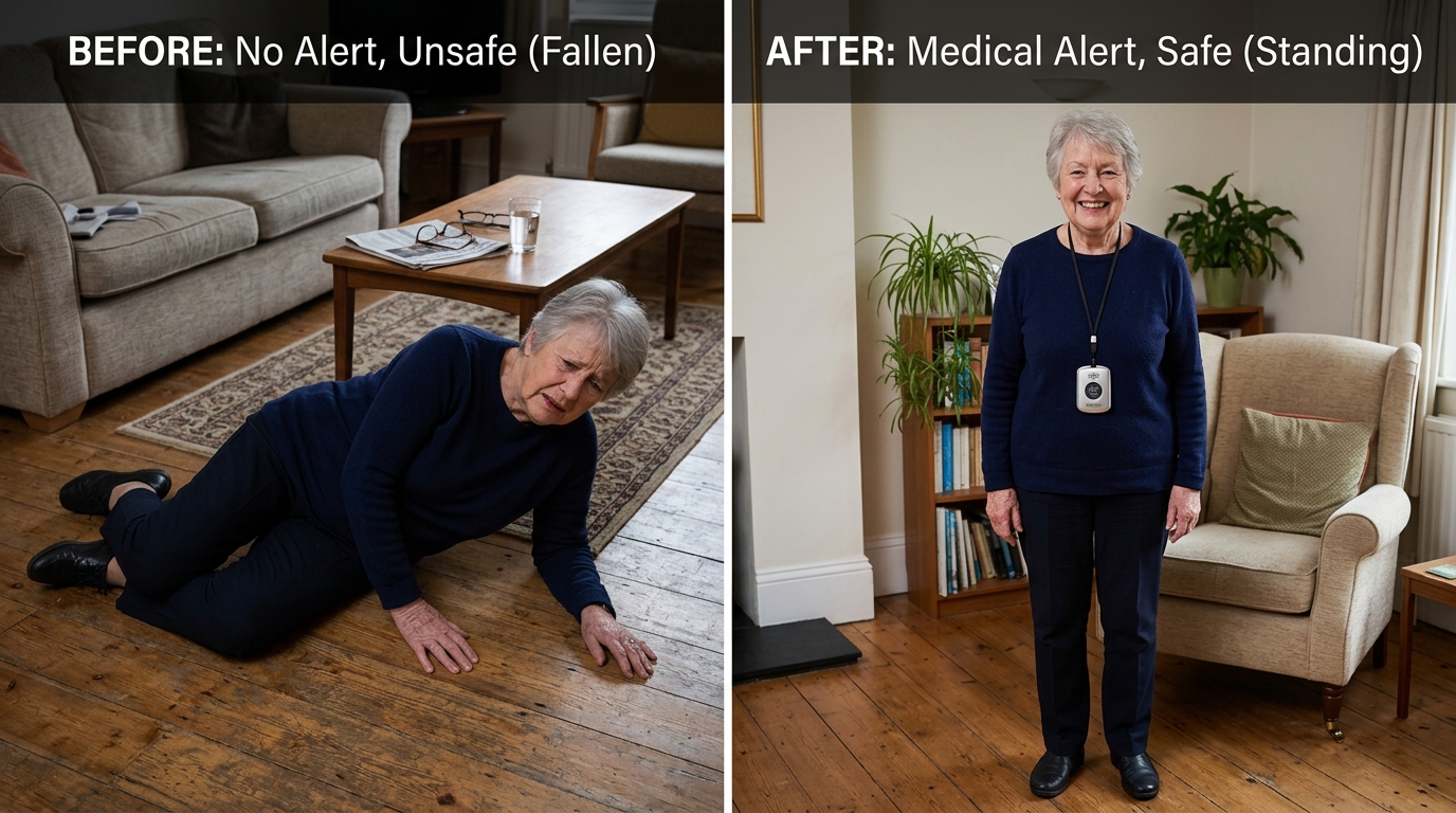 Elderly person on the floor after a fall, illustrating the need for automatic fall detection