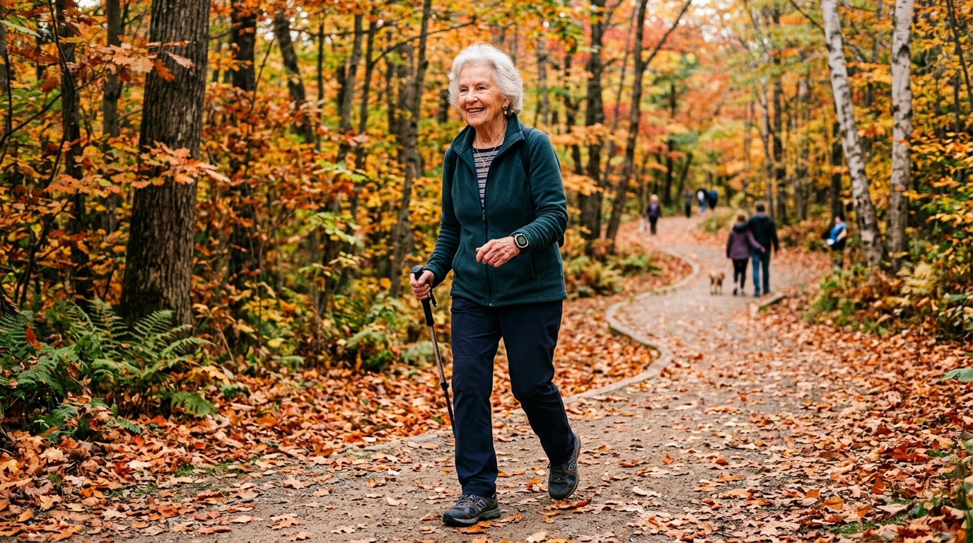 Stylish senior woman wearing a discreet medical alert device that looks like jewelry