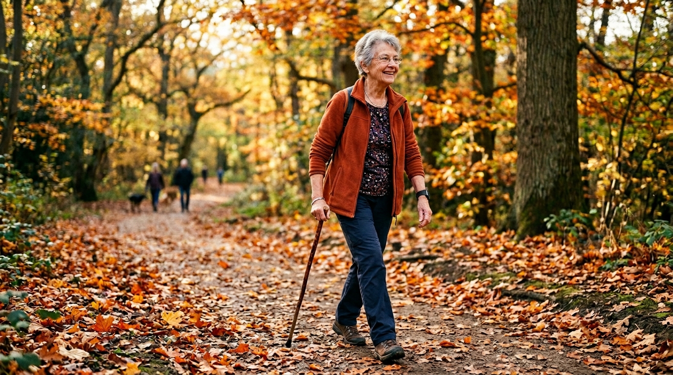 Active senior woman staying safe outdoors with GPS tracking