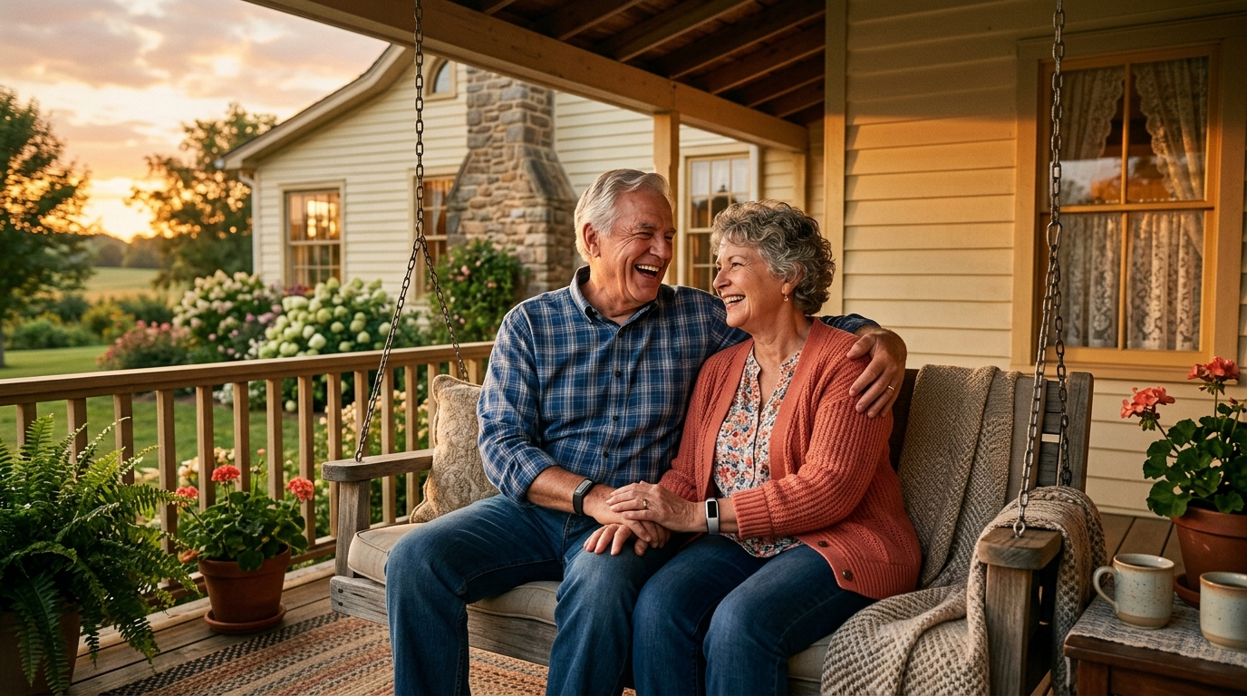 Senior couple reviewing the cost and pricing of medical alert systems together