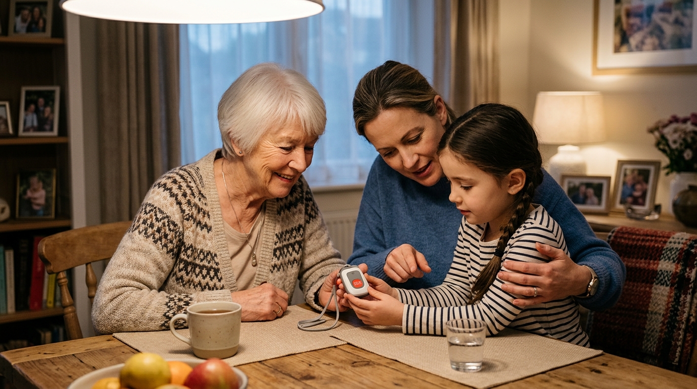 Three generations of family staying connected through alert technology
