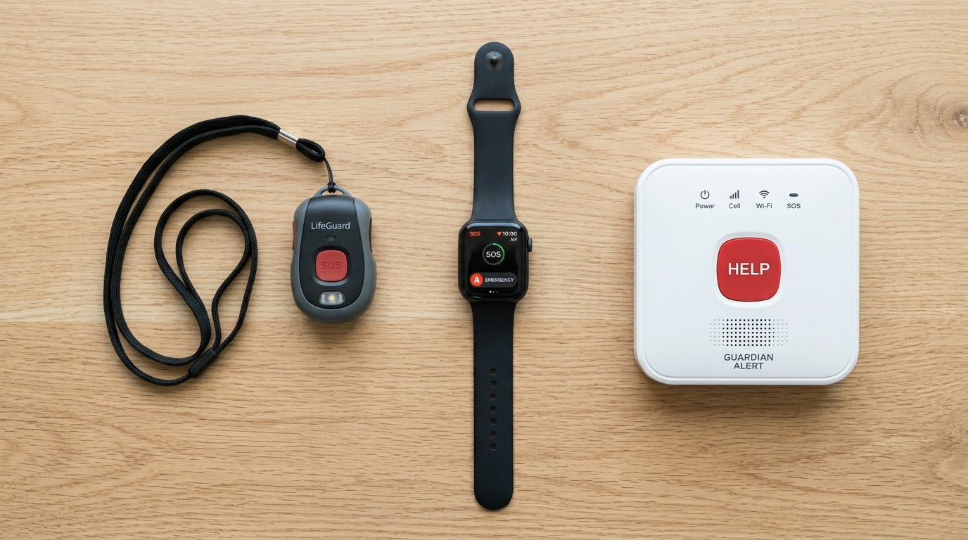 Medical alert device comparison showing different options